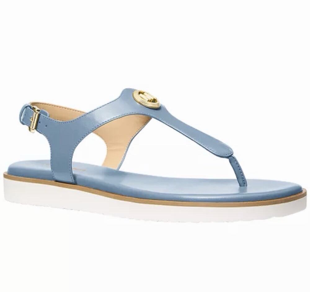 MICHAEL Michael Kors Women's Val Thong Round Toe Flat Sandals Chambray Leather 7